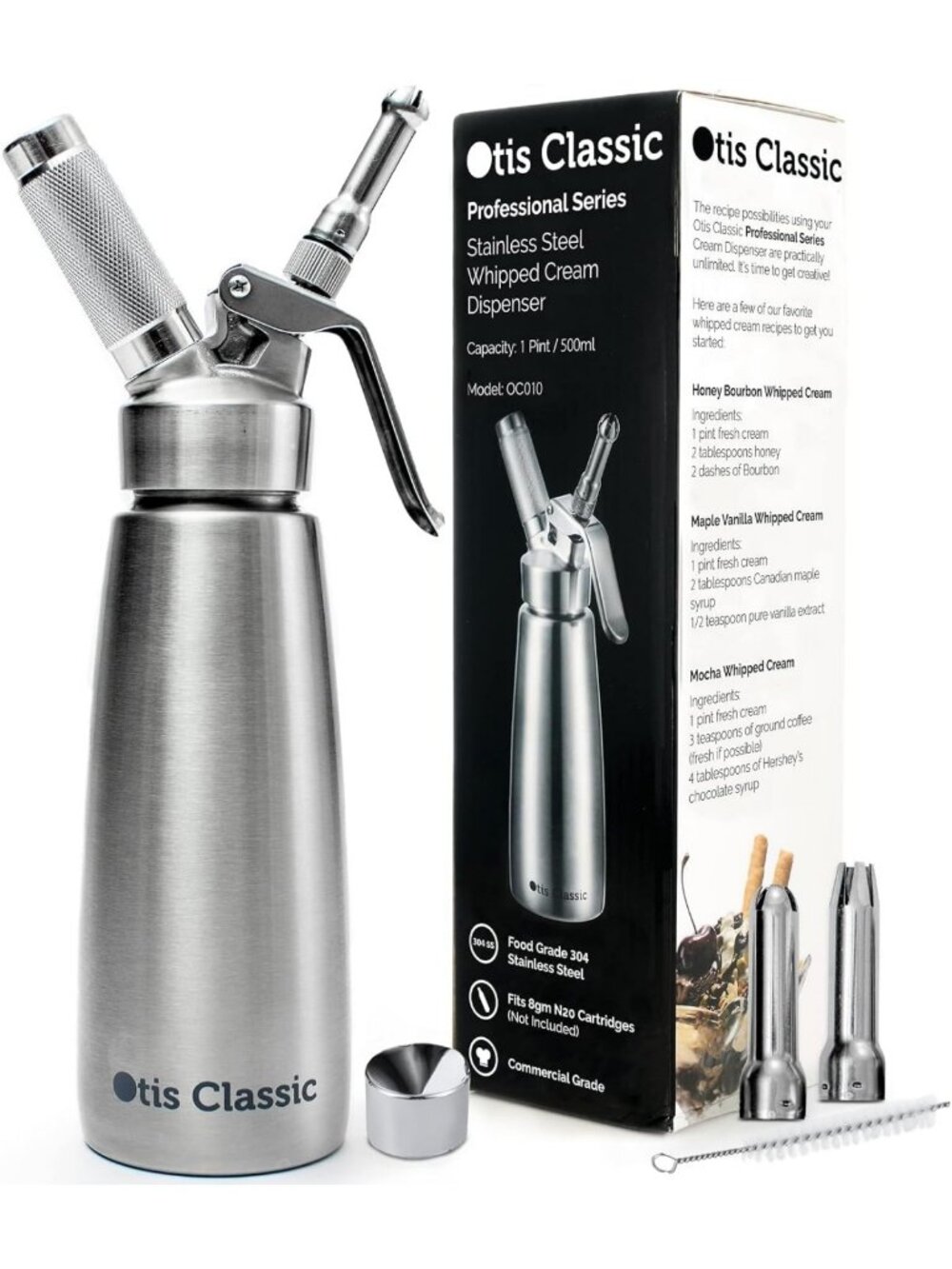 Stainless Steel Whipped Cream Dispenser 500ml with 3 Nozzles - Kitchen Tool